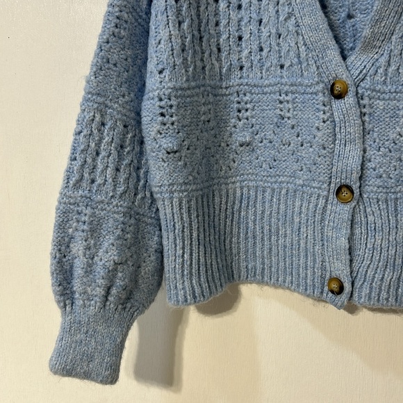 TOPSHOP WOMENS CROCHET CARDIGAN LONG SLEEVES LIGH BLUE Sz 4-6 - Picture 4 of 8